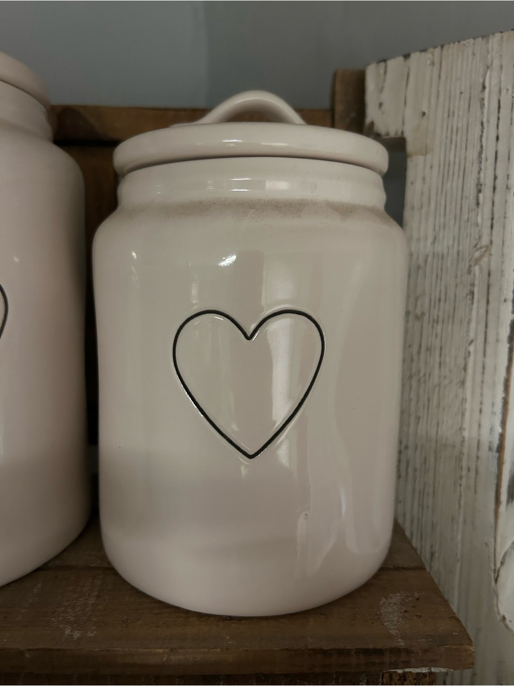 Ceramic Heart Canister - Cream